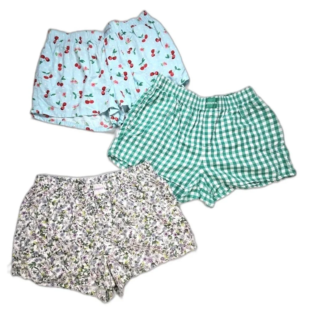 3pc Bundle Joyspun Casual Summer Shorts M (8-10) Floral Cherry Gingham Comfy - Picture 1 of 7